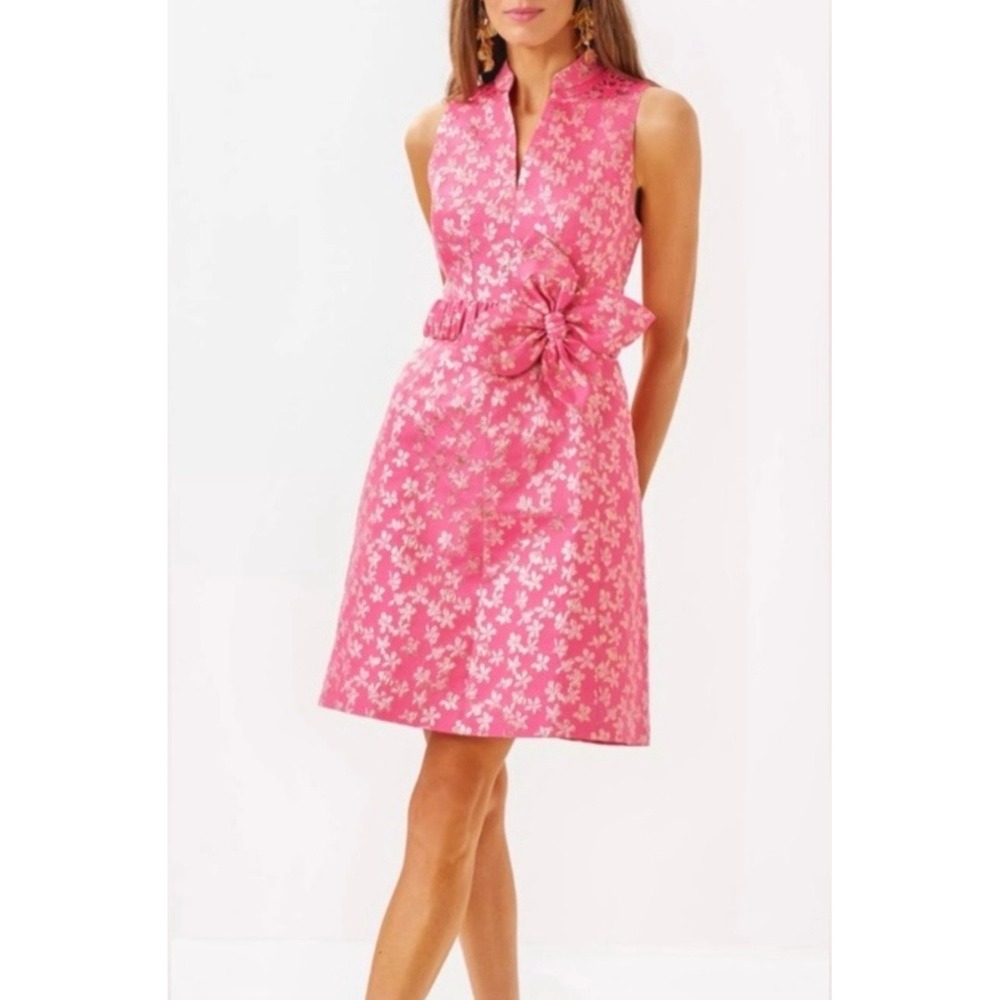 Lilly Pulitzer Tazie Dress Rousseau Wedding Guest Metallic Brocade NWT Size 2 - Picture 2 of 6